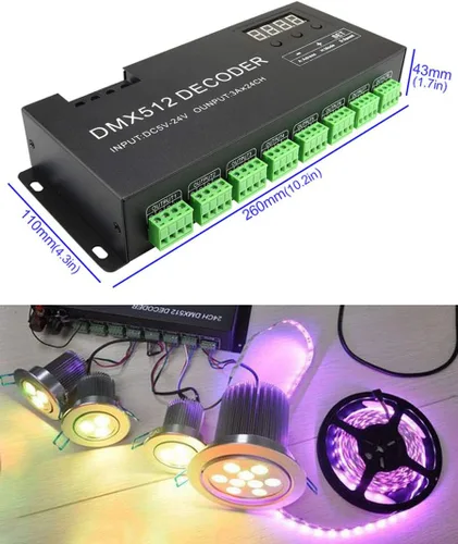 Miniatura 4 de AZIMOM Controlador de decodificador DMX de 24 canales con pantalla digital DC5V-24V 3A/CH Controlador RGB DMX512 tira de luz led decodificador