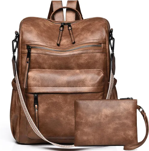 Dora & Liz - Mochila de cuero para mujer, diseño de moda y convertible con correa colorida, para viajes y universidad