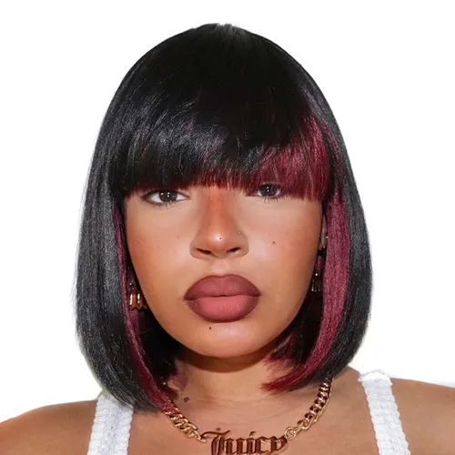 Miniatura 29 de ToyoTress Peek-a-boo Peluca de color Bob con flequillo, 8 pulgadas, mezcla de negro y marrón, pelucas Bob de corte romo, para mujeres negras, SH30