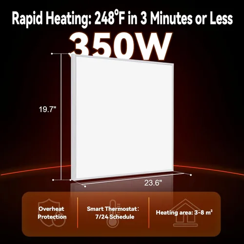 Miniatura 3 de Calentador de Espacio Infrarrojo 350W para Uso en Interiores con Termostato, Calentador de Panel de Convección Eléctrico Montado en la Pared, Panel