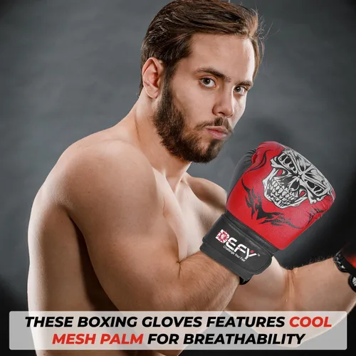 Miniatura 5 de Defy Sports - Guantes de boxeo para hombres y mujeres, de piel sintética de alta calidad, guantes de kickboxing con infusión de gel con soporte