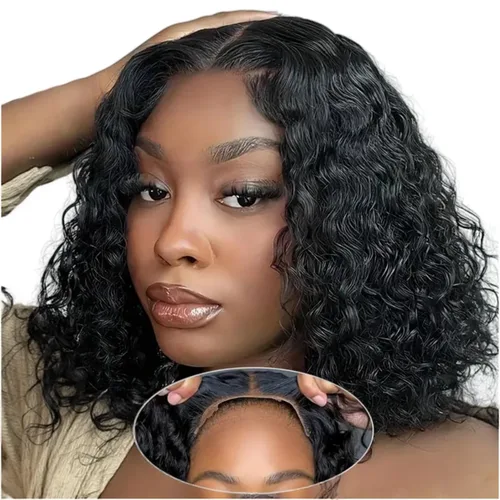 Miniatura 31 de Peluca de cabello humano sin pegamento, predepilada, precortada, recta, corta con encaje frontal para mujer, 4x4, cierre de encaje HD, peluca