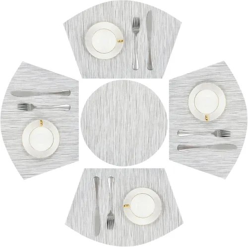 Miniatura 13 de SHACOS Juego de 5 manteles individuales pequeños en forma de cuña con centro de mesa, resistentes al calor, lavables (5, beige)
