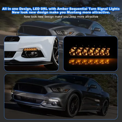 Miniatura 2 de ROXX Conjunto de señal de giro DRL LED completo para Ford Mustang 2015 2016 2017, luces antiniebla LED Mustang con luces de circulación diurna
