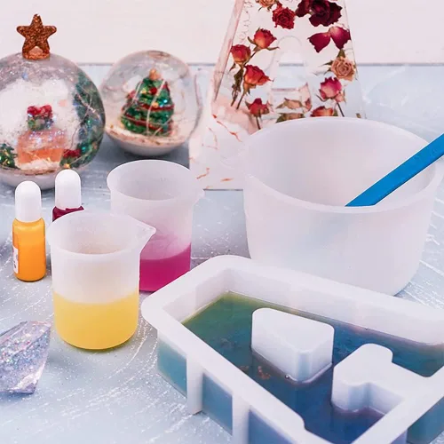 Miniatura 5 de Kit de herramientas de tazas medidoras de resina de silicona, tazas de medición de 3.3 onzas líquidas, palitos de silicona para agitar, pipetas