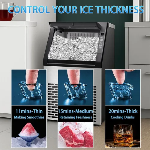 Miniatura 6 de Máquina comercial para hacer hielo de 99 libras/24 horas, máquina de hielo grande de acero inoxidable debajo del mostrador con contenedor