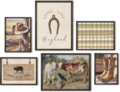 Arte de pared de vaquero, imágenes en lienzo para guardería, decoración de pared de vaca occidental, impresiones de habitación de niños, póster