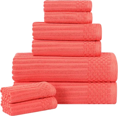 Miniatura 79 de Superior Juego de 6 toallas de algodón sólido y acanalado, toallas de cara de 13 x 13 pulgadas, toallas de mano de 16 x 28 pulgadas, toallas de baño