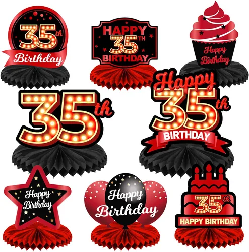 Miniatura 78 de Feliz Cumpleaños 15 Centros de Mesa de Panal Rojo y Negro Globos Decoración Temática de Mesa Decoraciones de Mesa Adornos de Mesa para Niñas Mujeres