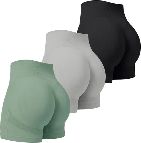 Miniatura 64 de VVX Pantalones cortos de entrenamiento para mujer, 3 piezas, con levantamiento de glúteos, sin costuras, cintura alta, pantalones cortos de yoga