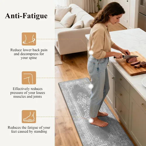 Miniatura 3 de Ileading Juego de 2 tapetes de cocina antifatiga, acolchados para piso, impermeables, antideslizantes, cómodos para cocina, oficina, fregadero, Gris