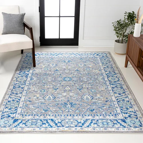 Miniatura 9 de JONATHAN Y Alfombra de pasillo moderna estilo bohemio, floral, gris/azul marino, 2 x 8 pulgadas, bohemio, vintage, fácil de limpiar para sala