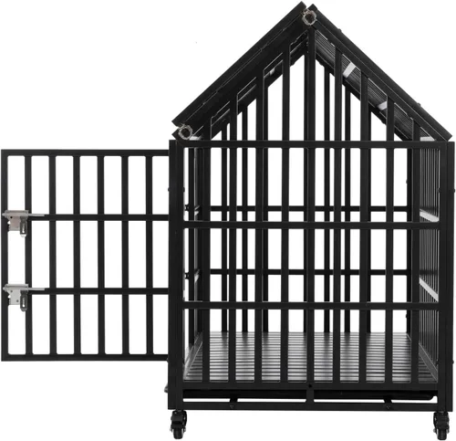 Miniatura 2 de Jaula de perro resistente de 52 pulgadas, jaula grande para perros, perreras y jaulas de metal fuerte para perros grandes con 4 ruedas con cerradura