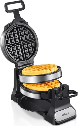 Waflera belga clásica giratoria, gofrera con placas antiadherentes, bandeja de goteo extraíble y asas de enfriamiento táctil, gofre de doble vuelta,