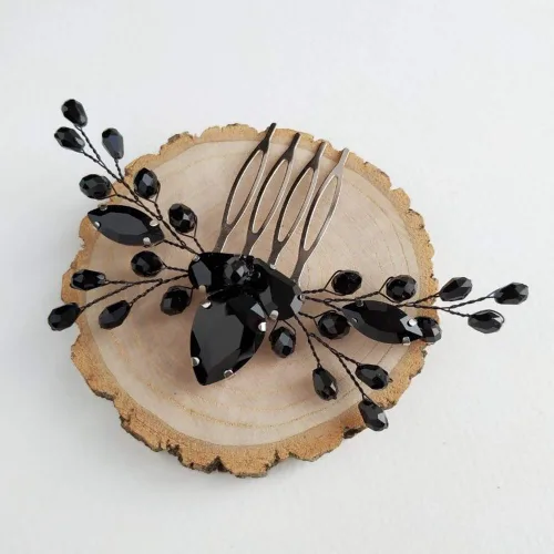 Miniatura 5 de Aimimier Peine de pelo de cristal negro para novia, peine de espalda marquesa para boda, fiesta de graduación, festival, accesorios para el cabello