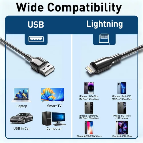 Miniatura 2 de Cable de carga para iPhone de 6 pies con certificación MFi para gatos y perros, cable Lightning trenzado de metal con carga rápida 3A, compatible