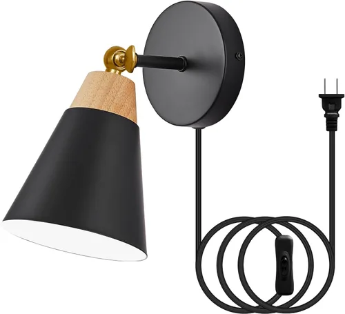 Miniatura 8 de Aplique de Pared con Pantalla de Metal, Interruptor de Encendido/Apagado, Lámpara Decorativa de Interior de Montaje en Pared con Brazo Articulado