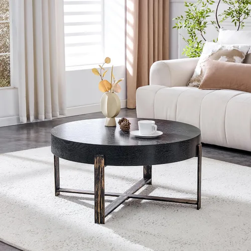 Miniatura 2 de Mesa de centro redonda de 30.7 pulgadas, mesas de centro modernas para sala de estar, mesa de té circular de madera con patas de metal