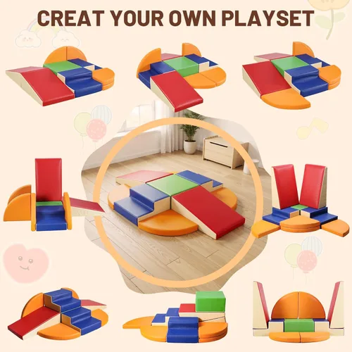 Miniatura 6 de TODIBY Juego de 9 bloques de espuma para trepar: cuero PU suave - Bloques de actividad para gatear y trepar para bebés - Equipo de gimnasio