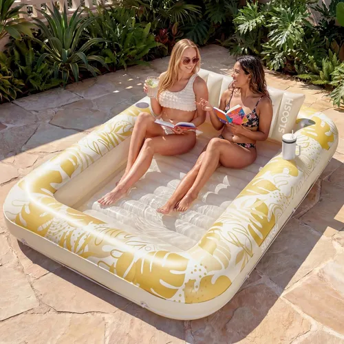 Miniatura 9 de Flotador inflable de bronceado para piscina Sloosh, 70 x 46 pulgadas, flotadores de piscina para adultos con almohada, 4 en 1, balsa de baño de sol