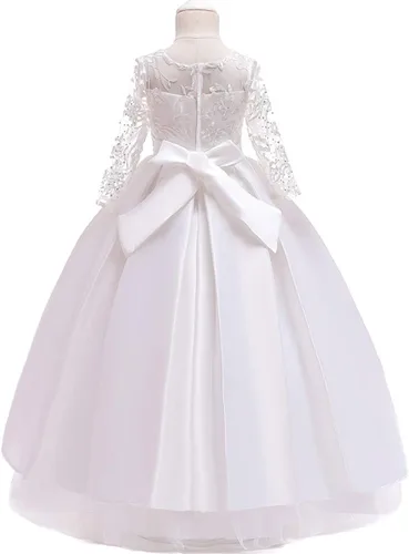 Miniatura 3 de FMYFWY Vestido de manga larga de encaje de tul para niñas, vestido de princesa para boda, cumpleaños, concurso, fiesta, comunión, baile