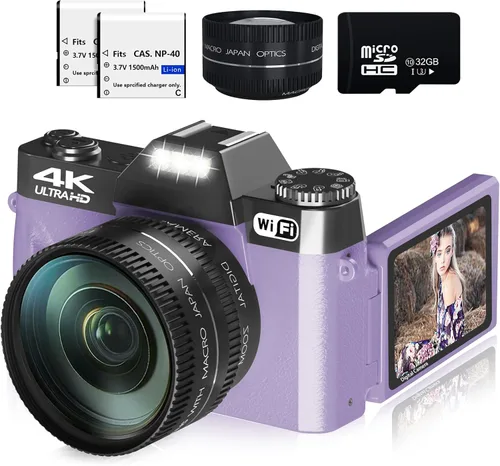 Cámaras digitales para fotografía, cámara de videoblogs 4K de 56 megapíxeles con zoom digital 16X, enfoque manual recargable, cámara compacta para