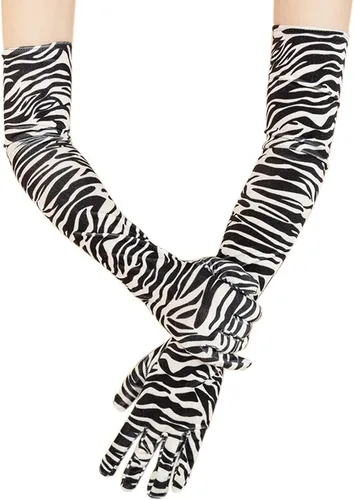 BXT Guantes largos de terciopelo con estampado de leopardo y cebra para mujer, accesorios de disfraz de Halloween