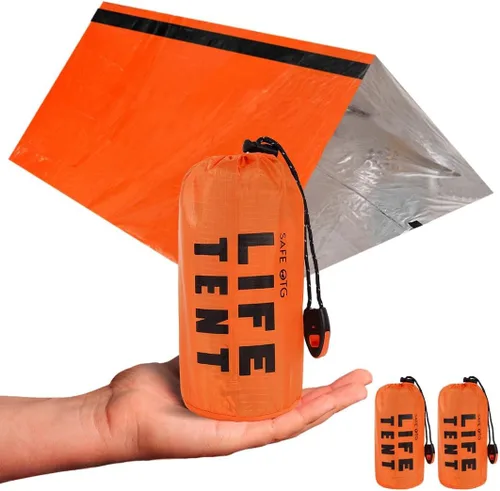 Miniatura 11 de Emergency Survival Tent Life Shelter 2 Person Mylar Tube Tents Tarp with Whistle & Paracord Year-Round All Weather Protection for Car Outdoor Hiking
