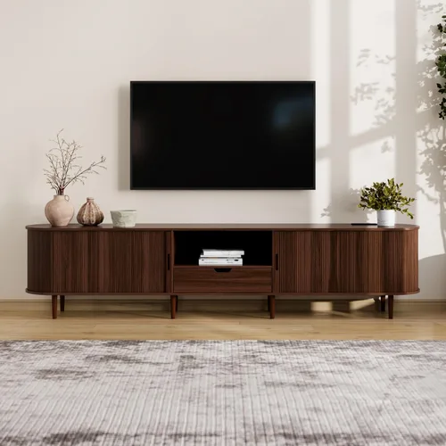 Miniatura 11 de DHH 71" Fluted TV Stand with Power Outlet for TVs up to 80", TV Console with Adjustable Shelves and Sliding Door,Mid Century Modern Entertainment