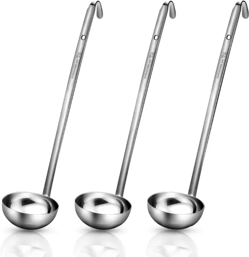 Miniatura 11 de meekoo 3 Piezas Cucharones de Acero Inoxidable Cucharón de Sopa con Mango con Borde de Vertido para Cocina Cocinando Sopa Salsa (3 oz)
