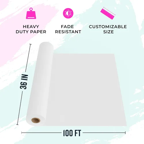Miniatura 3 de Bryco Goods Rollo de papel kraft blanco – 36 x 100 pies (1200 pulgadas) – Hecho en Estados Unidos – Papel de cartel para pintura, uso de caballete
