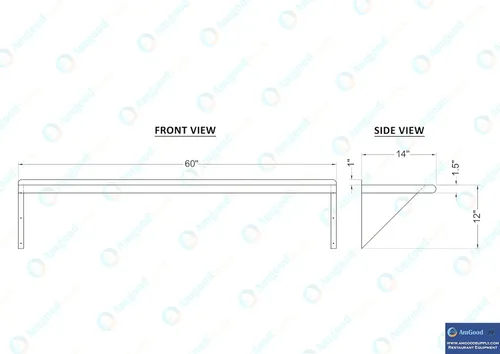 Miniatura 5 de AmGood Estante de pared de acero inoxidable de 60 pulgadas de largo x 14 pulgadas de profundidad Certificado NSF Estantería de metal