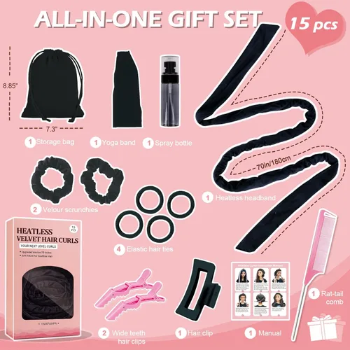 Miniatura 6 de Rizos sin Calor con Diadema para la Noche, 70'' Rizadores de Cabello sin Calor para Cabello Mediano a Largo, Negro