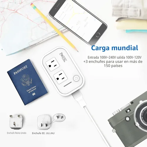 Miniatura 6 de FOVAL Power Step Down - Convertidor de voltaje de viaje de 220 V a 110 V, adaptador de corriente internacional para alisador de cabello/rizador