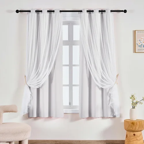 Miniatura 41 de Anytime Cortinas opacas y transparentes para ventana, par de paneles de cortinas lisas con ojales en la parte superior, 35 pulgadas de ancho x 63
