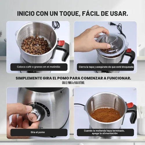 Miniatura 6 de Molinillos eléctricos para especias y nueces, 3 cuchillas de acero inoxidable, 1 filtro, 1 cepillo, molinillo de 500 W para uso en seco de cocina
