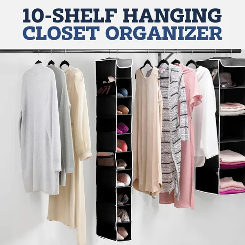 Miniatura 4 de ZOBER Organizador colgante para armario, 10 estantes, estantes organizadores de almacenamiento colgantes para ropa, toallas, juguetes, dormitorio