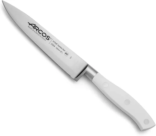 Miniatura 35 de Arcos Cuchillo forjado dentado de acero inoxidable de nitrum de 5 pulgadas y hoja de 5.118 in. Mango ergonómico POM de polioximetileno. Serie Blanco