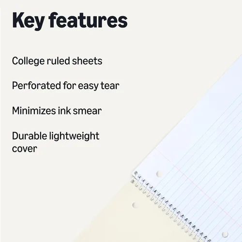 Miniatura 2 de Amazon Basics Cuadernos espirales con rayas universitarias, 70 hojas, 8 x 10.5 pulgadas, páginas perforadas, varios colores sólidos primarios