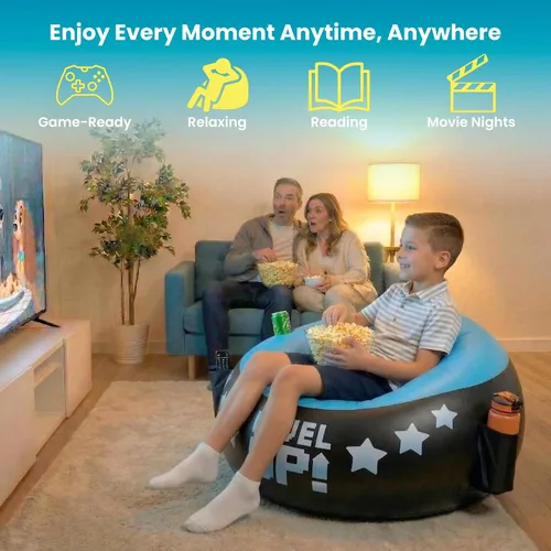 Miniatura 3 de Silla de Gaming Inflable para Niños – Soporta Hasta 300 libras, Incluye Bomba de Aire, Portavasos, 2 Bolsillos – Asiento de Puf de Gaming Duradero