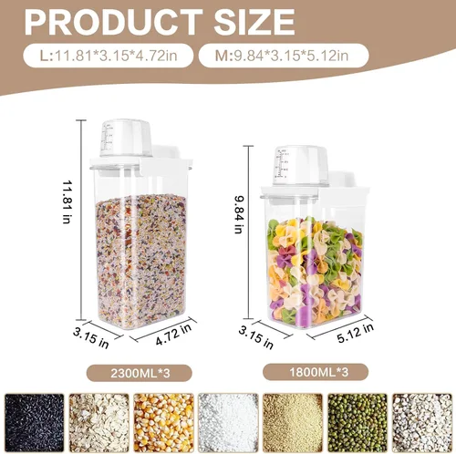 Miniatura 3 de Juego de 6 organizadores herméticos para cereales, 60.9 fl oz y 77.8 fl oz, en total, 417 onzas, almacenamiento de alimentos secos para alimentos