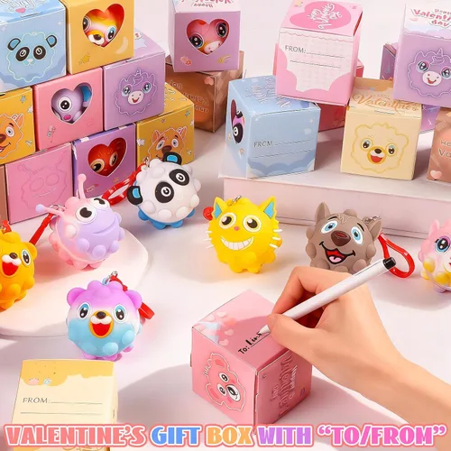Miniatura 4 de Regalos para el día de San Valentín para niños, paquete de 24 cajas de San Valentín precargadas con bolas de animales 3D, recuerdos de fiesta de San