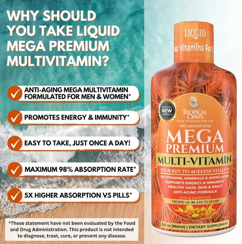 Miniatura 5 de Mega Premium Multivitamínico líquido Vitamina natural de apoyo inmunológico con 1333% de vitamina C, 200% D3, zinc + 20 vitaminas, 70 minerales
