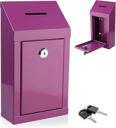 Miniatura 21 de Caja de metal para colección benéfica segura con ranura y montaje en pared, caja de caída de 8.5 x 6.5 x 4 pulgadas para el hogar y la oficina Blanco