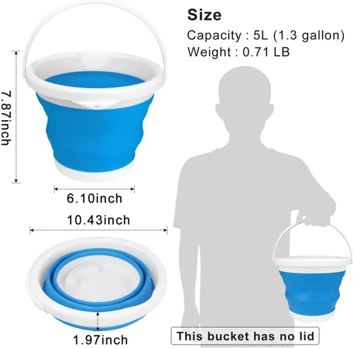 Miniatura 2 de Cubo de mopa plegable y cubo para hielo - 5L (1.3 galones) Cubo de polvo de silicona para limpieza del hogar, suministros de limpieza portátiles
