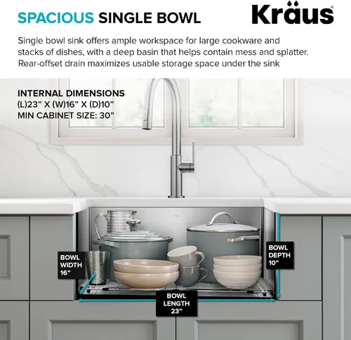 Miniatura 7 de Kraus KHU111-25 Standart PRO - Fregadero de cocina empotrado con tazón individual de acero inoxidable, calibre 16, 25 pulgadas