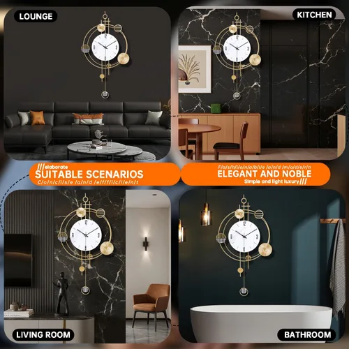 Miniatura 7 de Reloj de Pared para Sala de Estar, Cuarzo de Calidad Silenciosa Operado con Batería con Péndulo, Relojes de Pared Grandes Analógicos para Sala