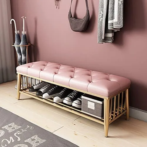 Miniatura 6 de Asiento de piel sintética, taburete de entrada para sala de estar, zapatero de primera calidad, banco de zapatos de alta calidad, banco de Azul