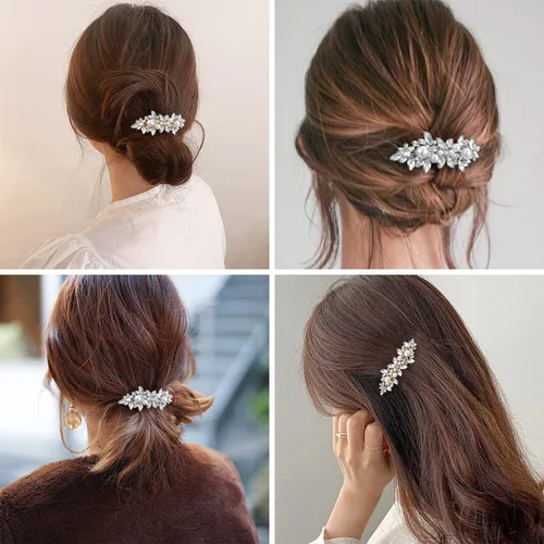 Miniatura 3 de WHAVEL 2 pinzas para el pelo de perlas, pinzas para el cabello con diamantes de imitación, accesorios de perlas para dama de honor, boda