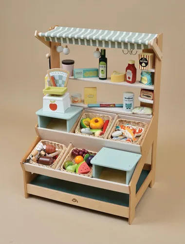 Miniatura 8 de Tender Leaf Toys - Cesta de mariscos - 6 piezas de mariscos de madera con cesta de mimbre hecha a mano, juego de comida de simulación, supermercado